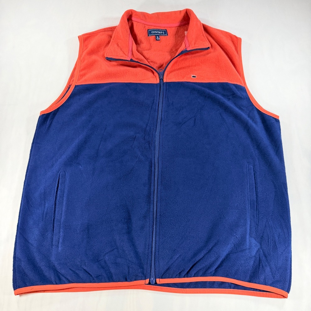 Crown & Ivy Fleece Vest Mens XL Blue Orange Colorblock Full Zip Gorpcore Cozy